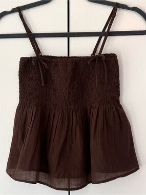 American Eagle Outfitters Chocolate Brown Smocked Spaghetti Strap Cami